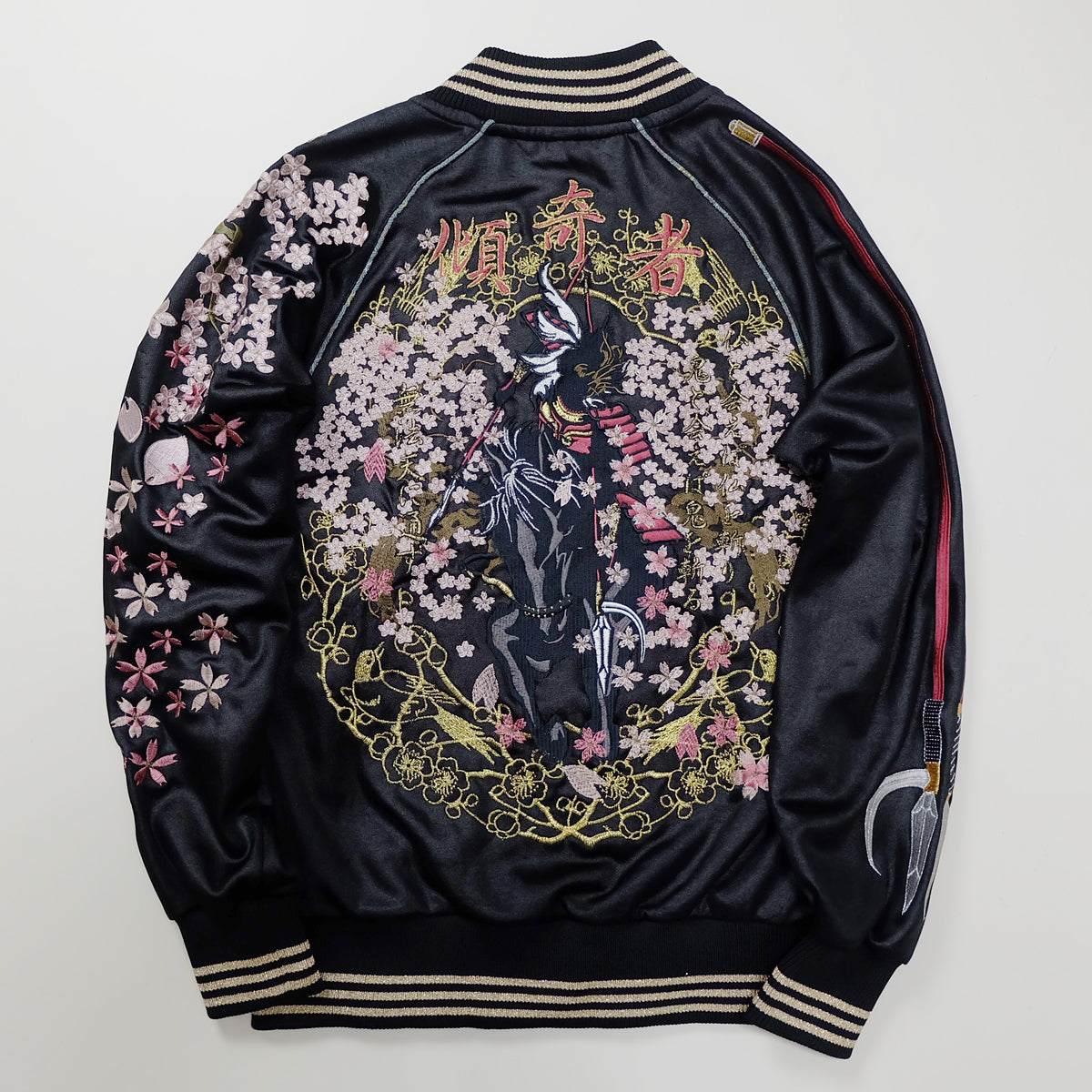 MIYABU MUSUBI ZENBU Vintage Japanese Japan Black Sakura Musha Samurai Embroidered Yokosuka Jumper Bomber Sukajan Souvenir Jacket S