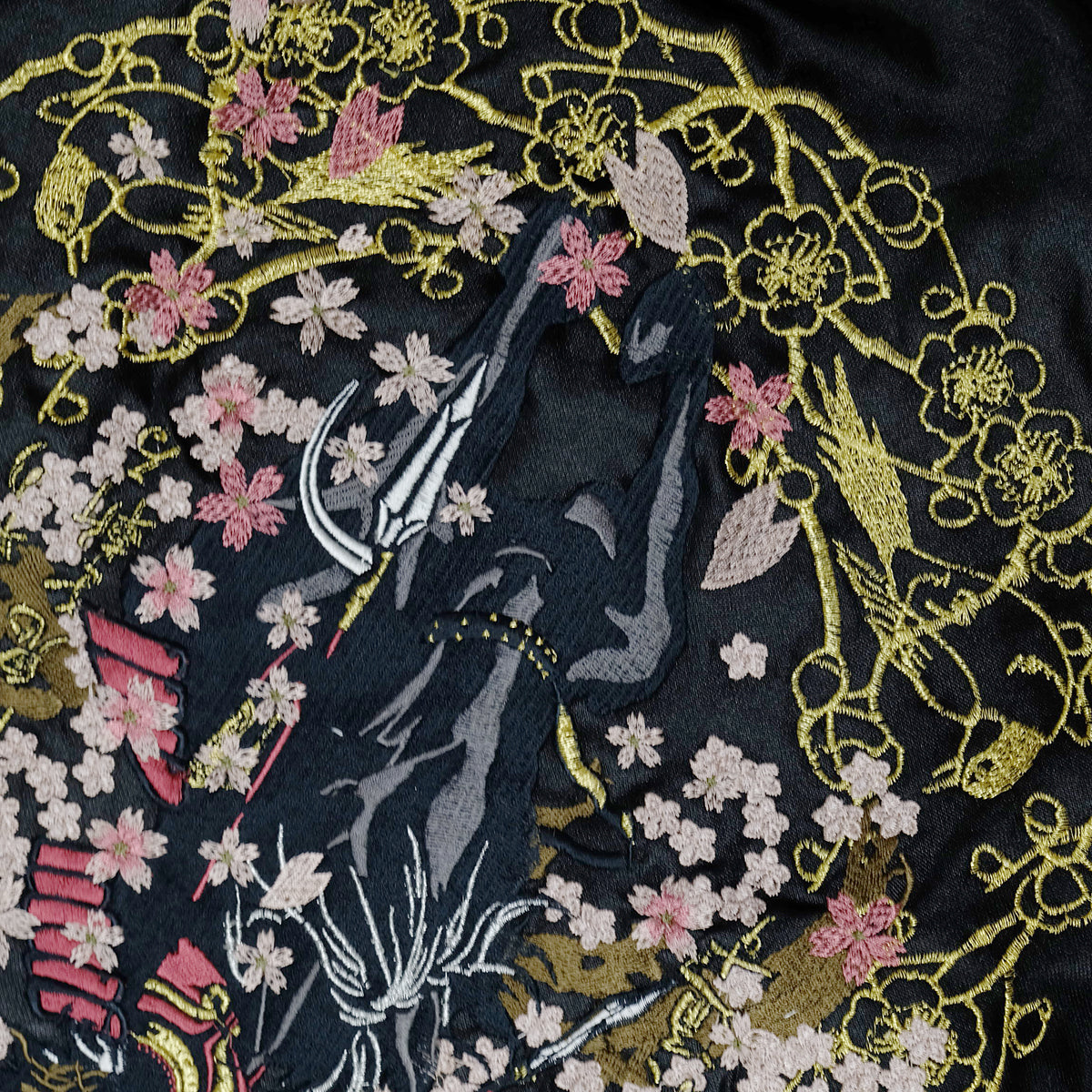 MIYABU MUSUBI ZENBU Vintage Japanese Japan Black Sakura Musha Samurai Embroidered Yokosuka Jumper Bomber Sukajan Souvenir Jacket S