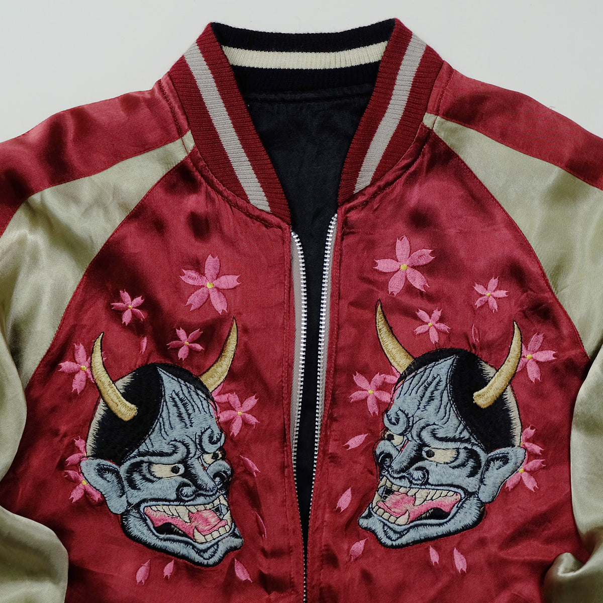 Vintage Japanese Japan Hannya Evil Devil Sakura Rose Sword Tattoo Art Design Embroidered Yokosuka Jumper Bomber Sukajan Souvenir Jacket M