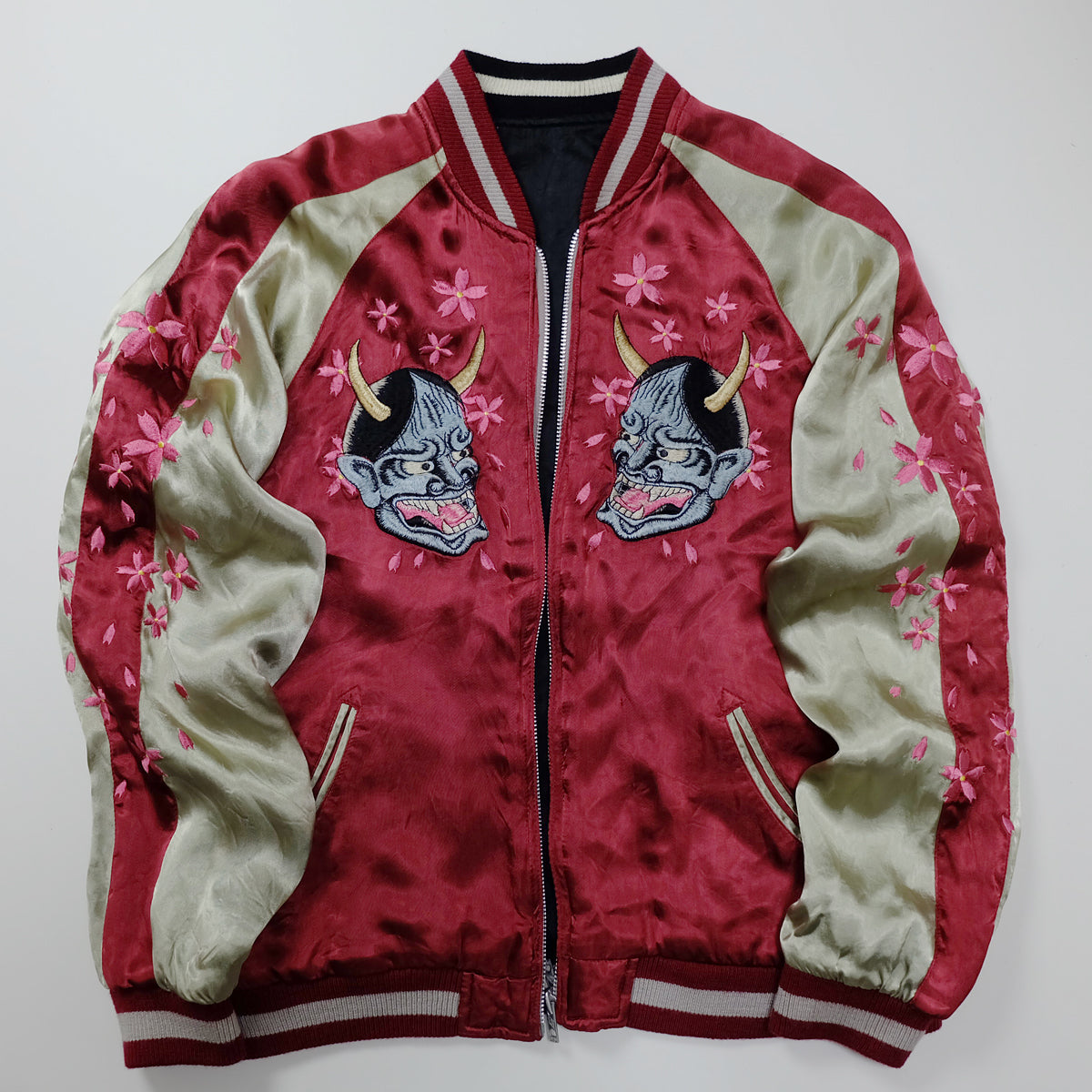 Vintage Japanese Japan Hannya Evil Devil Sakura Rose Sword Tattoo Art Design Embroidered Yokosuka Jumper Bomber Sukajan Souvenir Jacket M