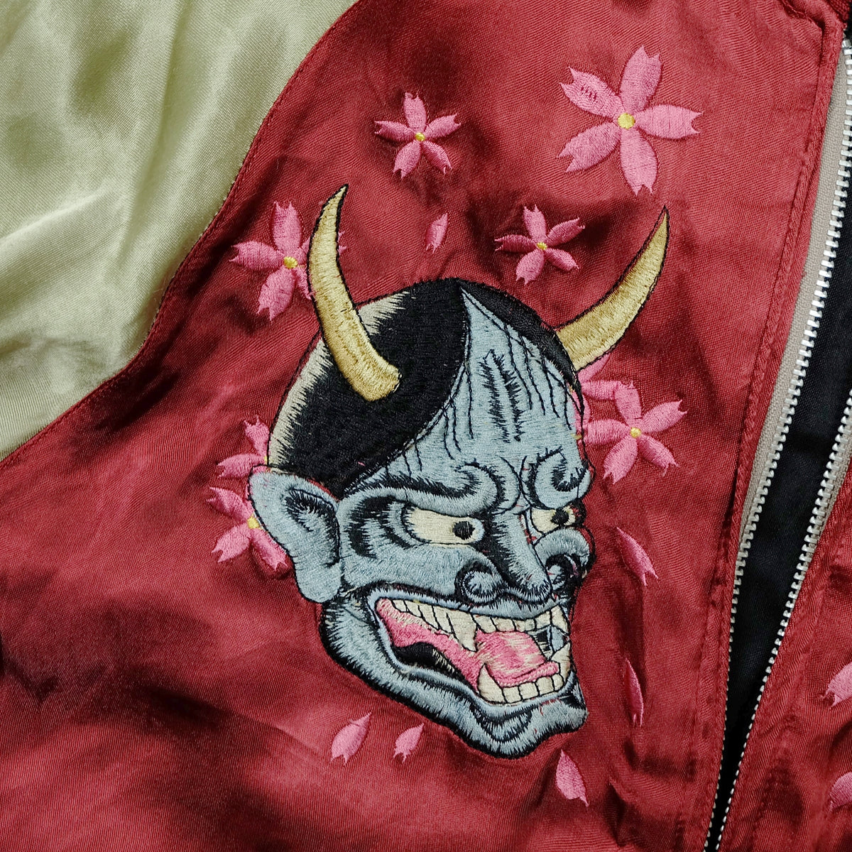 Vintage Japanese Japan Hannya Evil Devil Sakura Rose Sword Tattoo Art Design Embroidered Yokosuka Jumper Bomber Sukajan Souvenir Jacket M