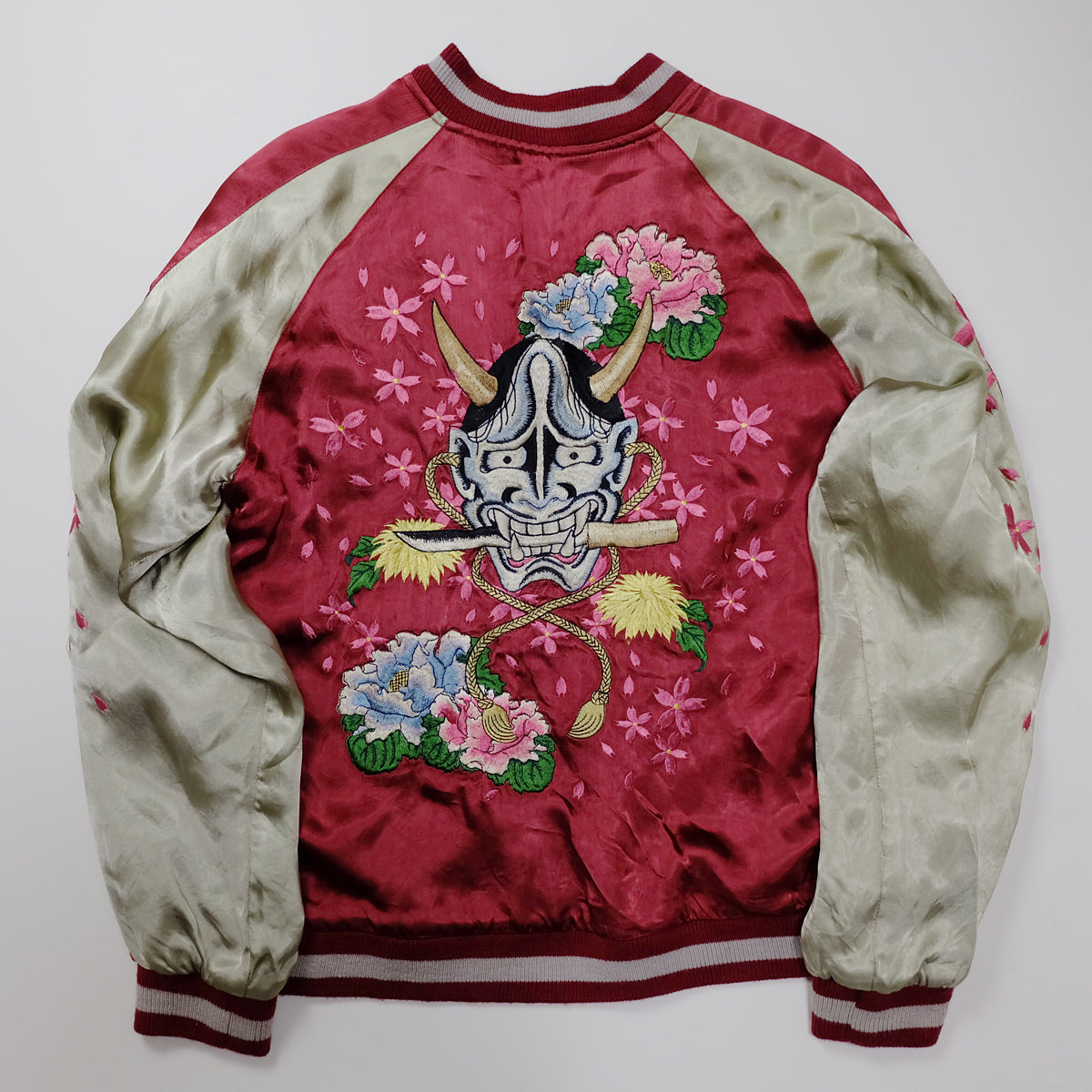 Vintage Japanese Japan Hannya Evil Devil Sakura Rose Sword Tattoo Art Design Embroidered Yokosuka Jumper Bomber Sukajan Souvenir Jacket M