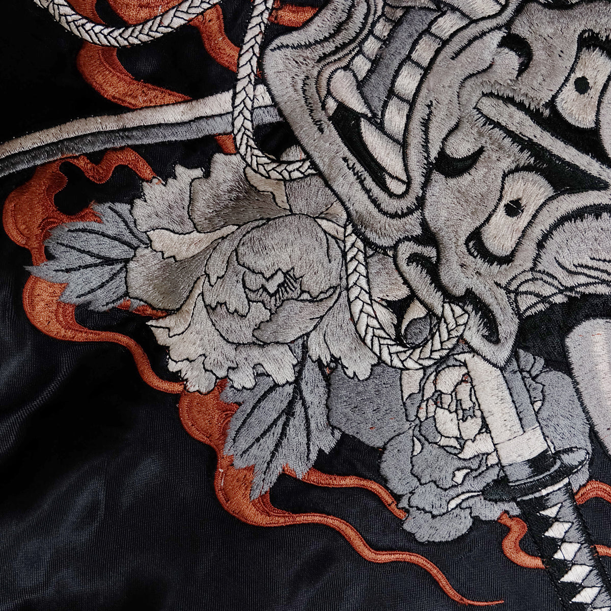 Vintage Reversible Hannya Sukajan Jacket Size S Japanese Oni Mask Katana Peony Flame Embroidered Yokosuka Bomber