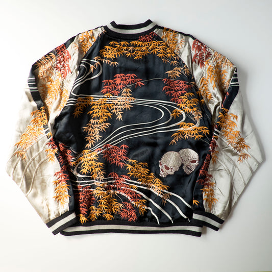 Vintage Reversible Sukajan Jacket Autumn Maple Skull Phoenix Floral Wagara Japanese Y2K Souvenir Bomber