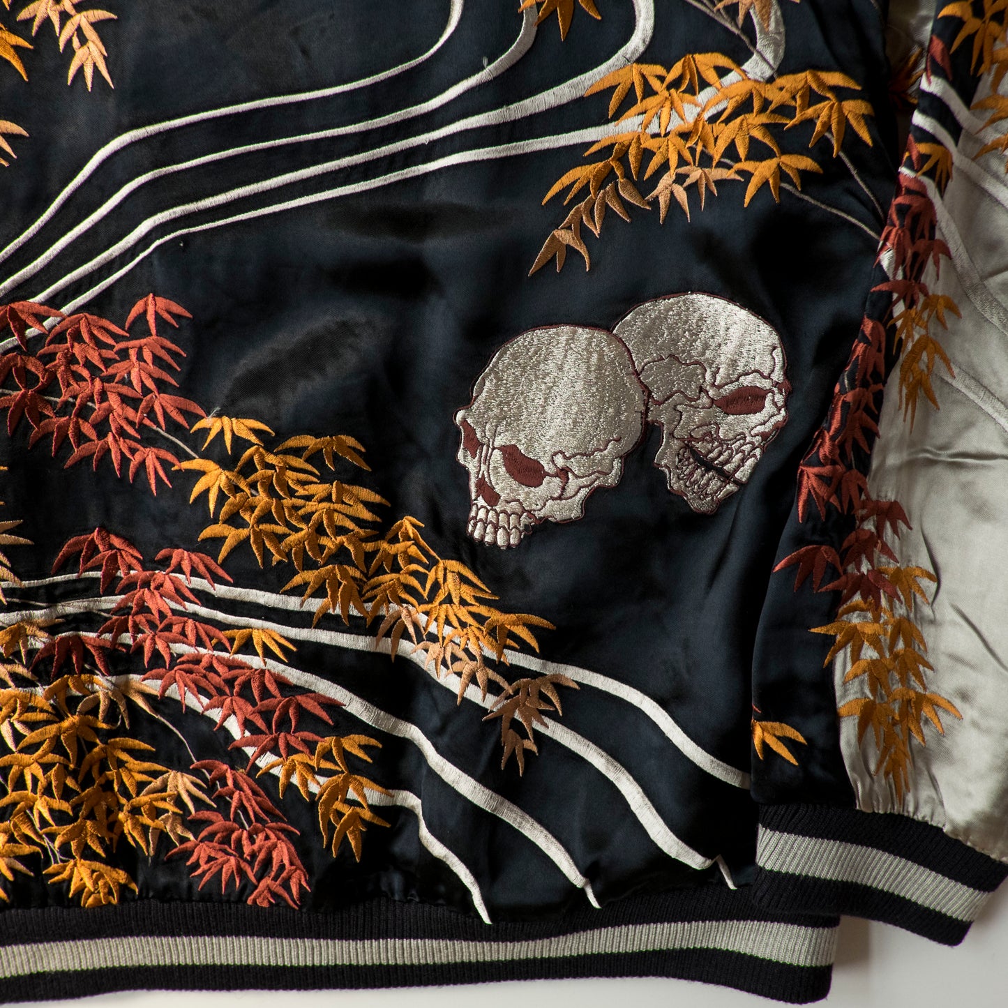 Vintage Reversible Sukajan Jacket Autumn Maple Skull Phoenix Floral Wagara Japanese Y2K Souvenir Bomber
