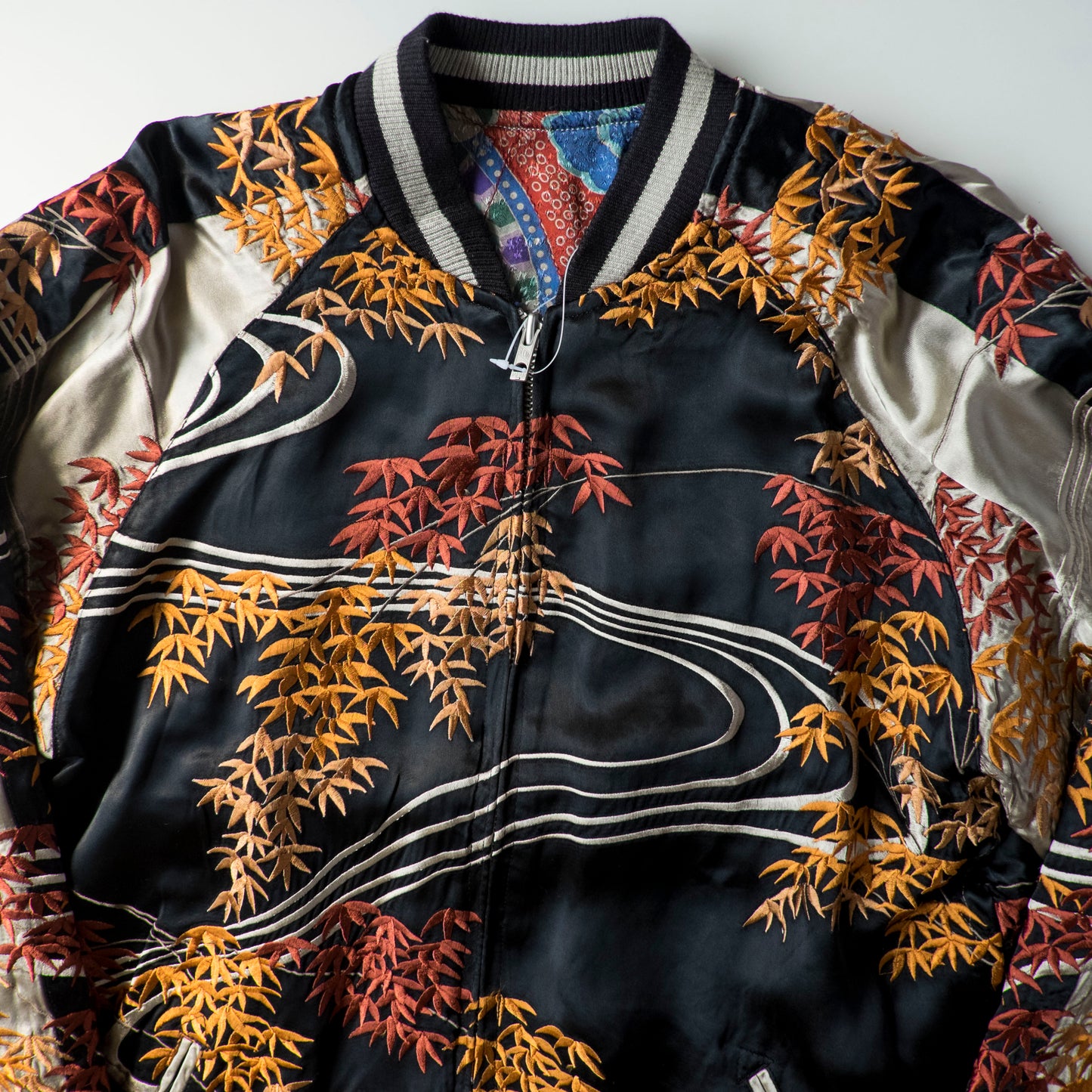 Vintage Reversible Sukajan Jacket Autumn Maple Skull Phoenix Floral Wagara Japanese Y2K Souvenir Bomber