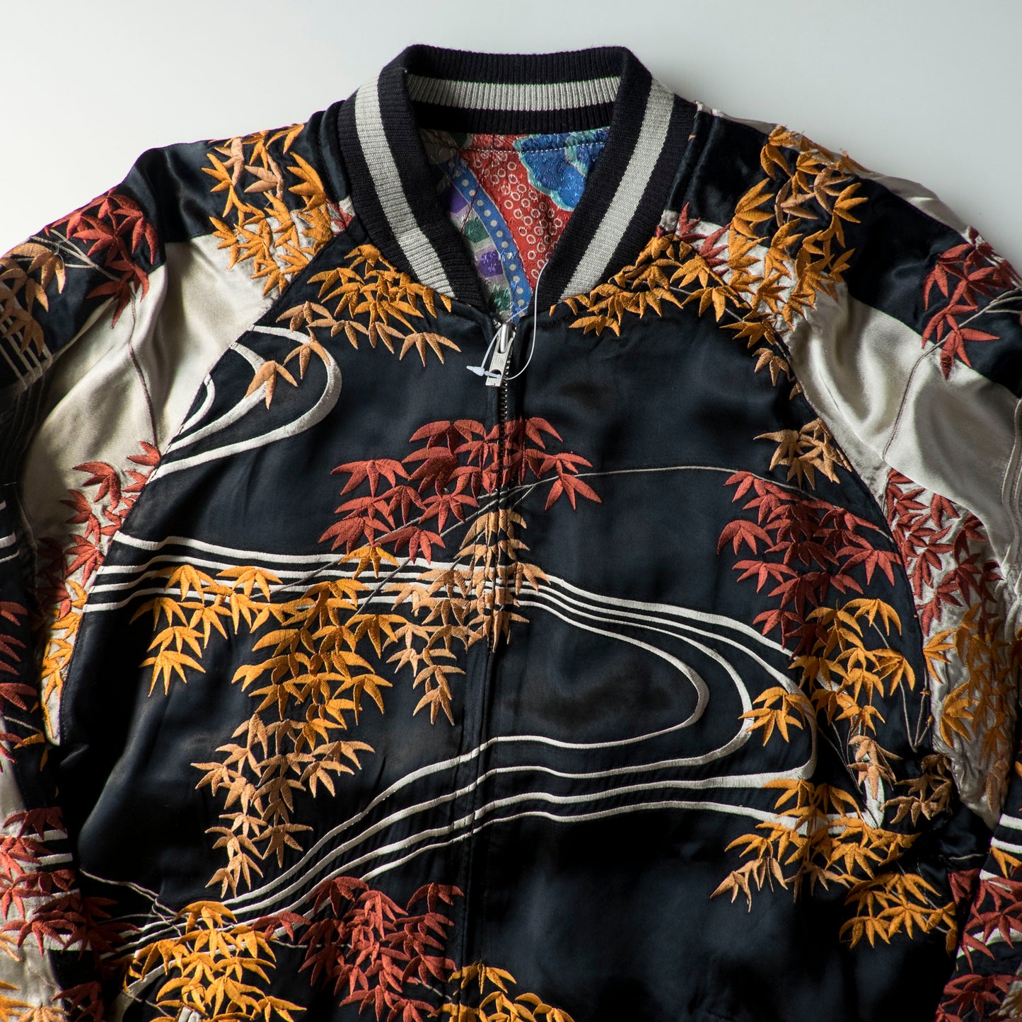 Vintage Reversible Sukajan Jacket Autumn Maple Skull Phoenix Floral Wagara Japanese Y2K Souvenir Bomber