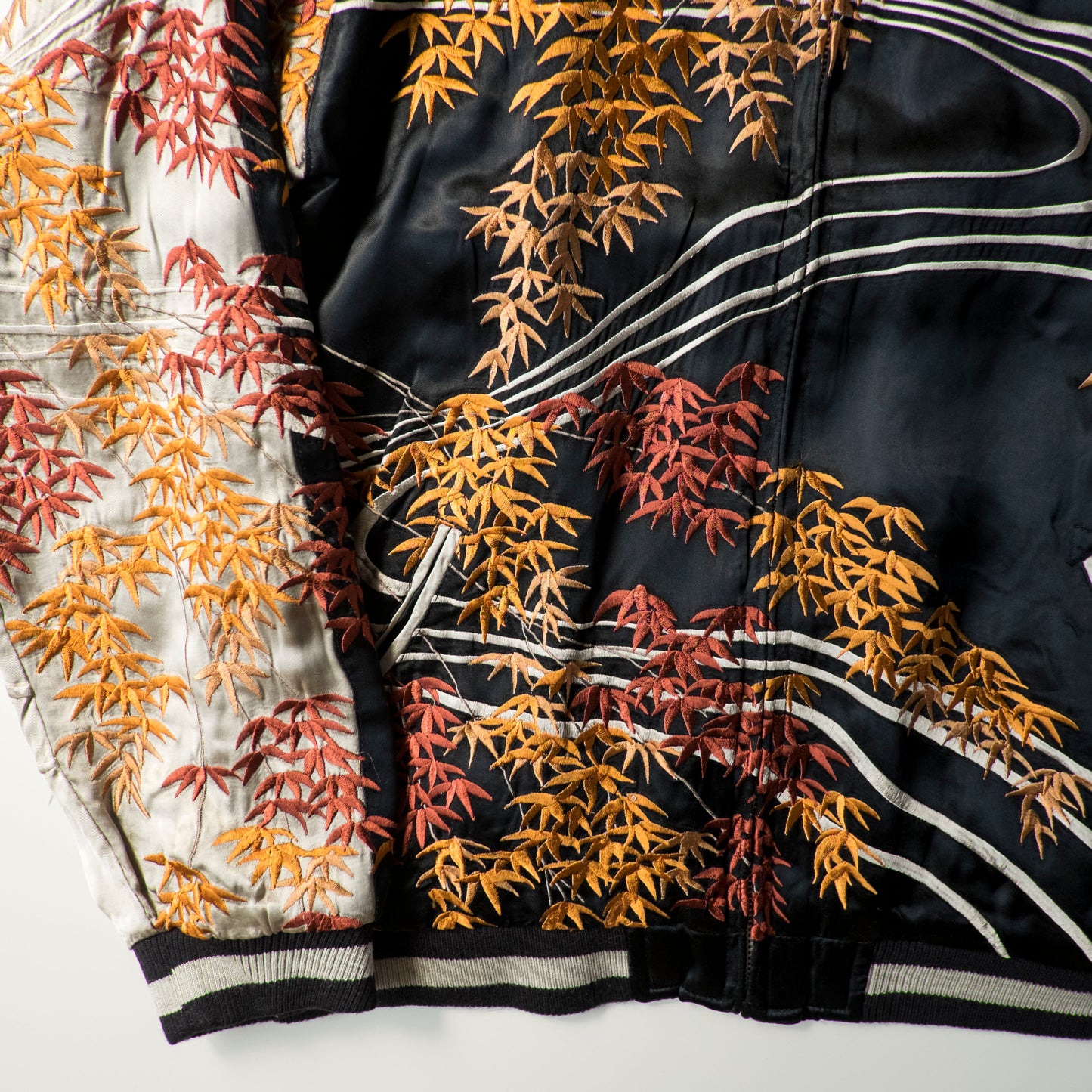 Vintage Reversible Sukajan Jacket Autumn Maple Skull Phoenix Floral Wagara Japanese Y2K Souvenir Bomber