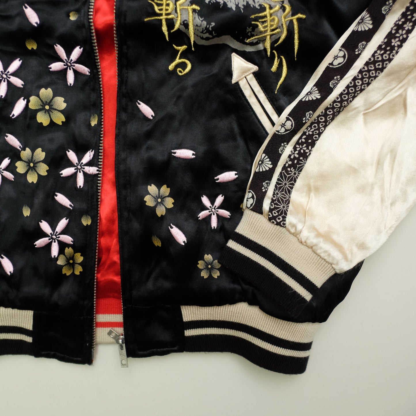 Vintage Miyabi Musubi Reversible Sukajan Jacket S Kabuki Gomen Kanji Skull Sakura Japanese Yokosuka Bomber