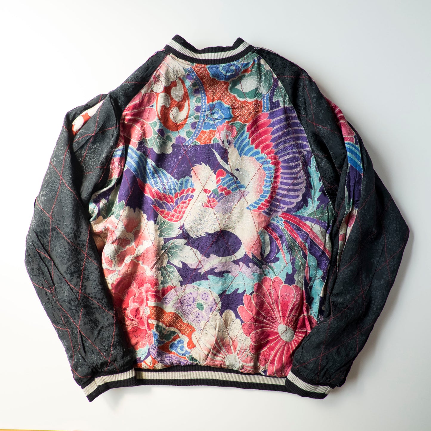 Vintage Reversible Sukajan Jacket Autumn Maple Skull Phoenix Floral Wagara Japanese Y2K Souvenir Bomber