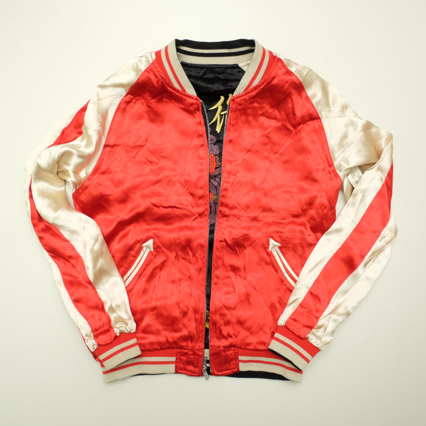 Vintage Miyabi Musubi Reversible Sukajan Jacket S Kabuki Gomen Kanji Skull Sakura Japanese Yokosuka Bomber