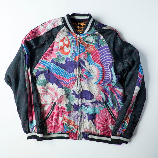 Vintage Reversible Sukajan Jacket Autumn Maple Skull Phoenix Floral Wagara Japanese Y2K Souvenir Bomber
