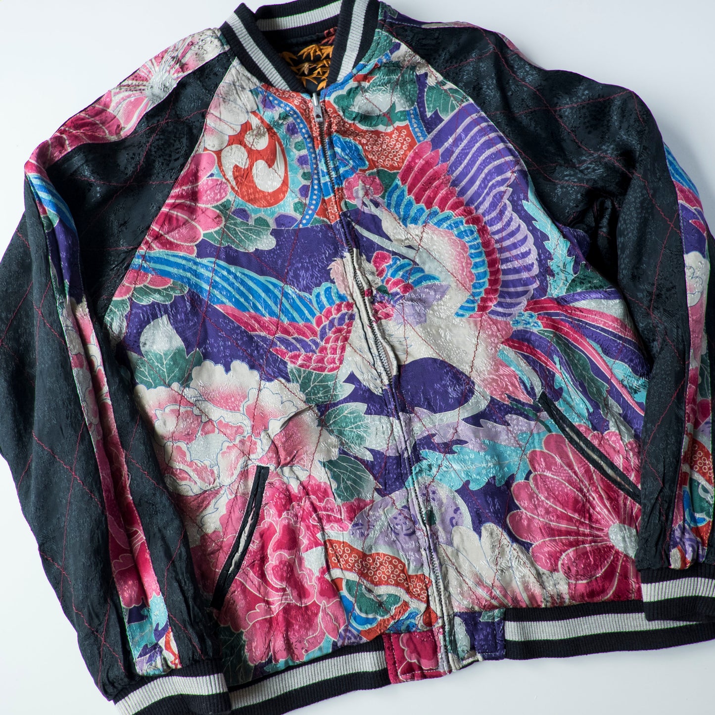 Vintage Reversible Sukajan Jacket Autumn Maple Skull Phoenix Floral Wagara Japanese Y2K Souvenir Bomber