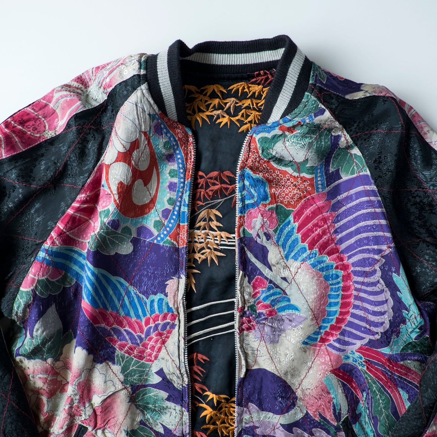 Vintage Reversible Sukajan Jacket Autumn Maple Skull Phoenix Floral Wagara Japanese Y2K Souvenir Bomber