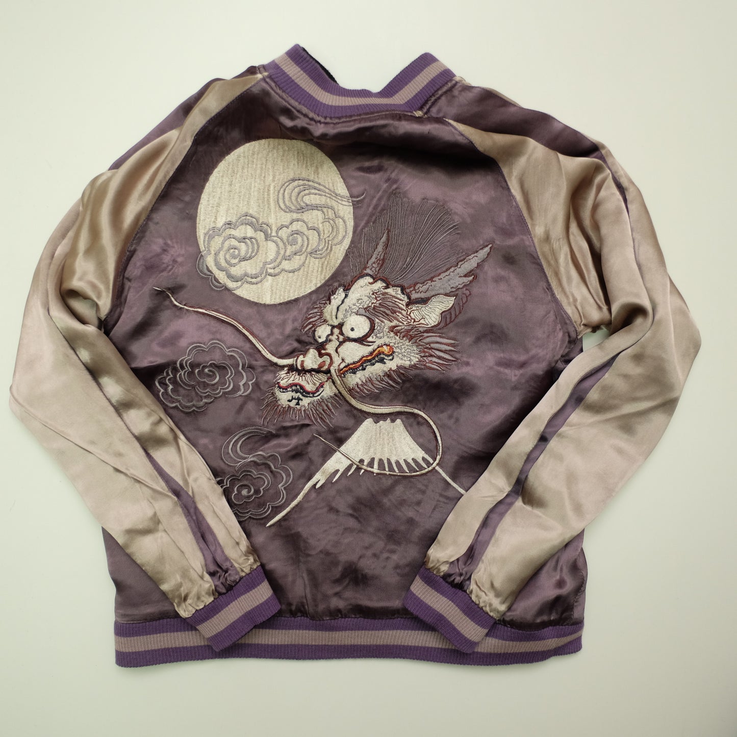 Vintage Japanese Japan Rising Koi Carp Fish Dragon Nihonga Tattoo Art Design Embroidered Yokosuka Jumper Bomber Sukajan Souvenir Jacket (Free ( M-L)