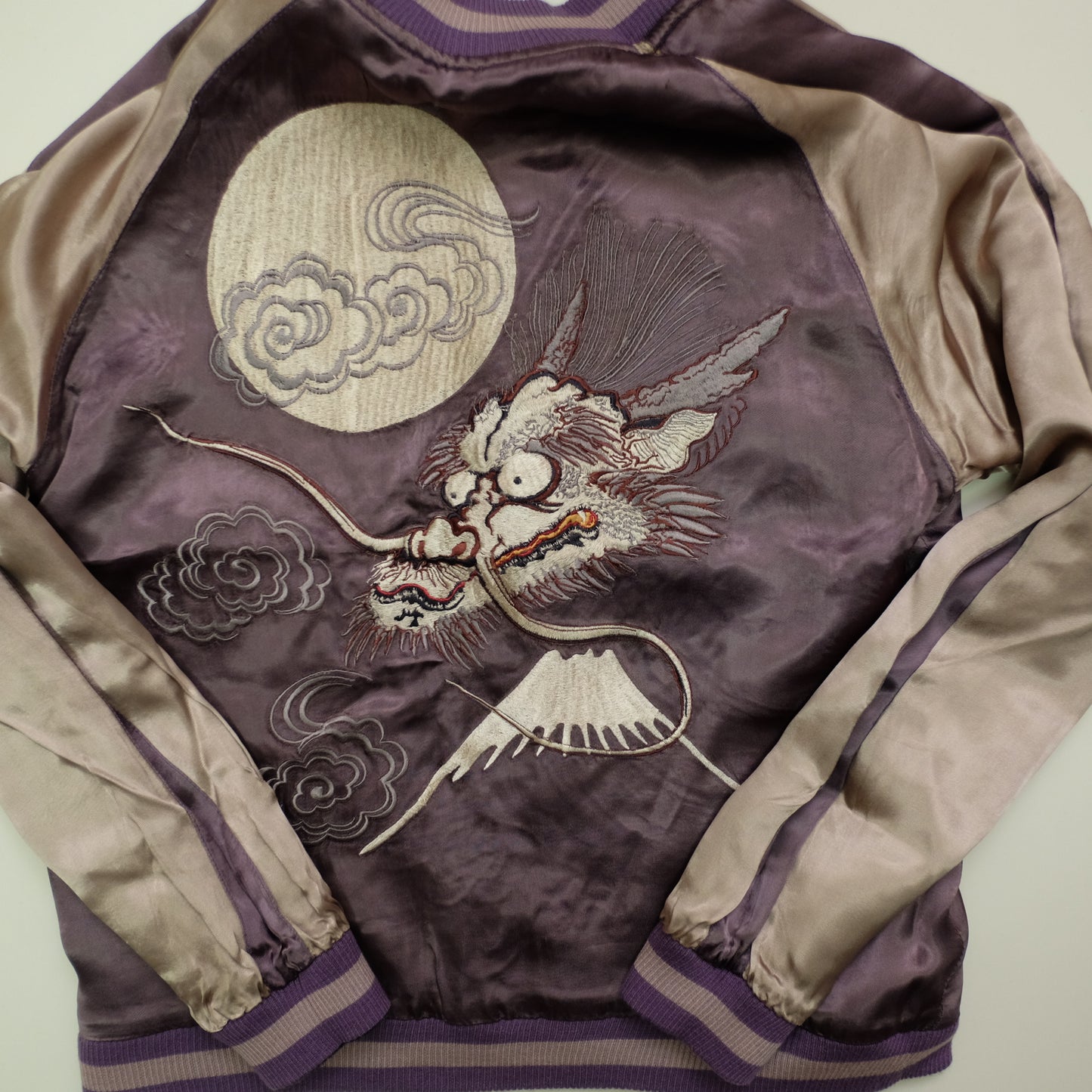 Vintage Japanese Japan Rising Koi Carp Fish Dragon Nihonga Tattoo Art Design Embroidered Yokosuka Jumper Bomber Sukajan Souvenir Jacket (Free ( M-L)