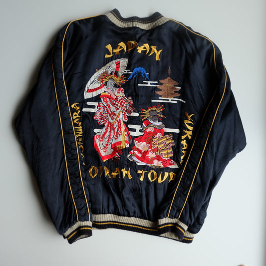 Vintage Y2K Cropped Heads Oiran Tour Sukajan Jacket Size L Reversible Geisha Maiko Mount Fuji Japanese Embroidered Bomber