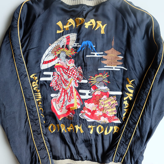 Vintage Y2K Cropped Heads Oiran Tour Sukajan Jacket Size L Reversible Geisha Maiko Mount Fuji Japanese Embroidered Bomber