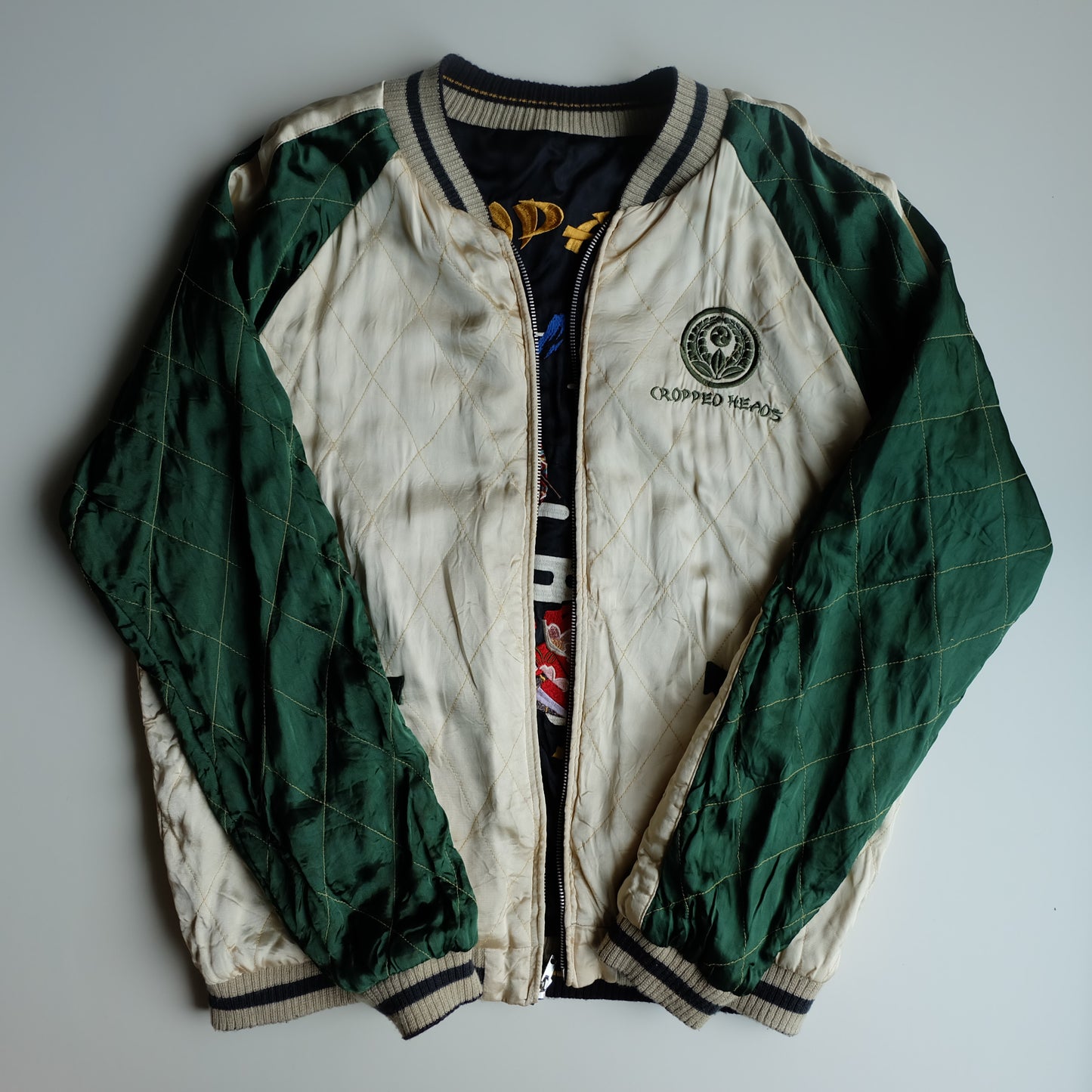 Vintage Y2K Cropped Heads Oiran Tour Sukajan Jacket Size L Reversible Geisha Maiko Mount Fuji Japanese Embroidered Bomber