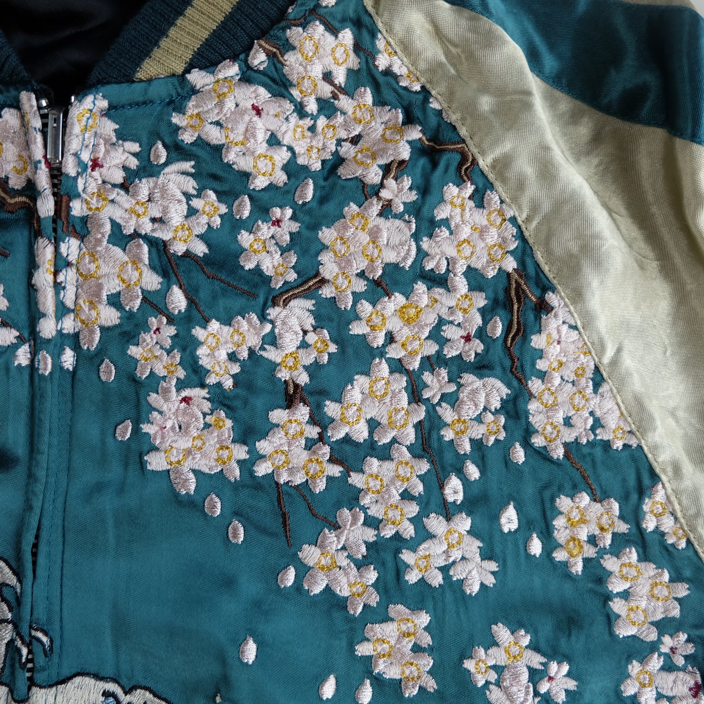 Vintage Japanese Sukajan Jacket Hokusai Great Wave Sakura Mount Fuji Reversible Embroidered Souvenir Bomber