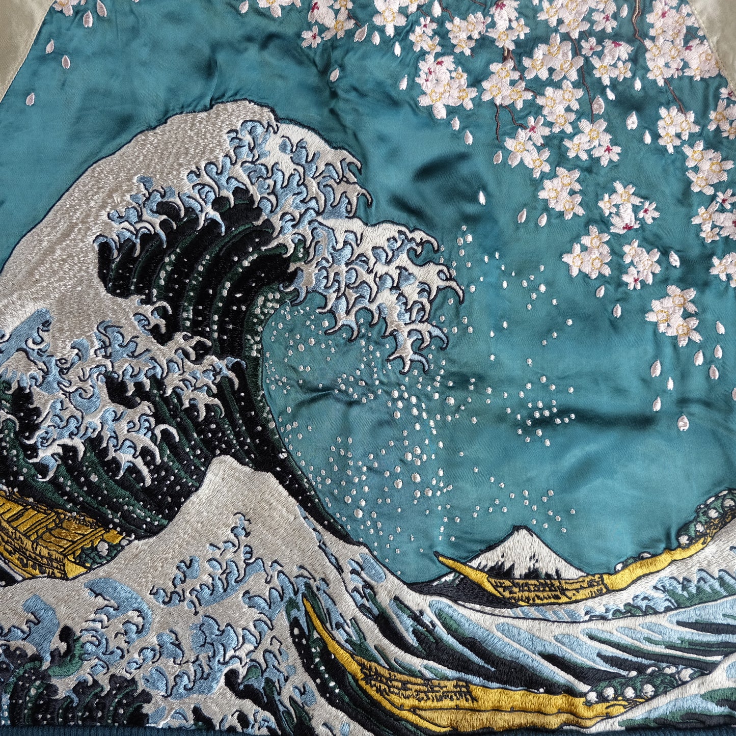 Vintage Japanese Sukajan Jacket Hokusai Great Wave Sakura Mount Fuji Reversible Embroidered Souvenir Bomber