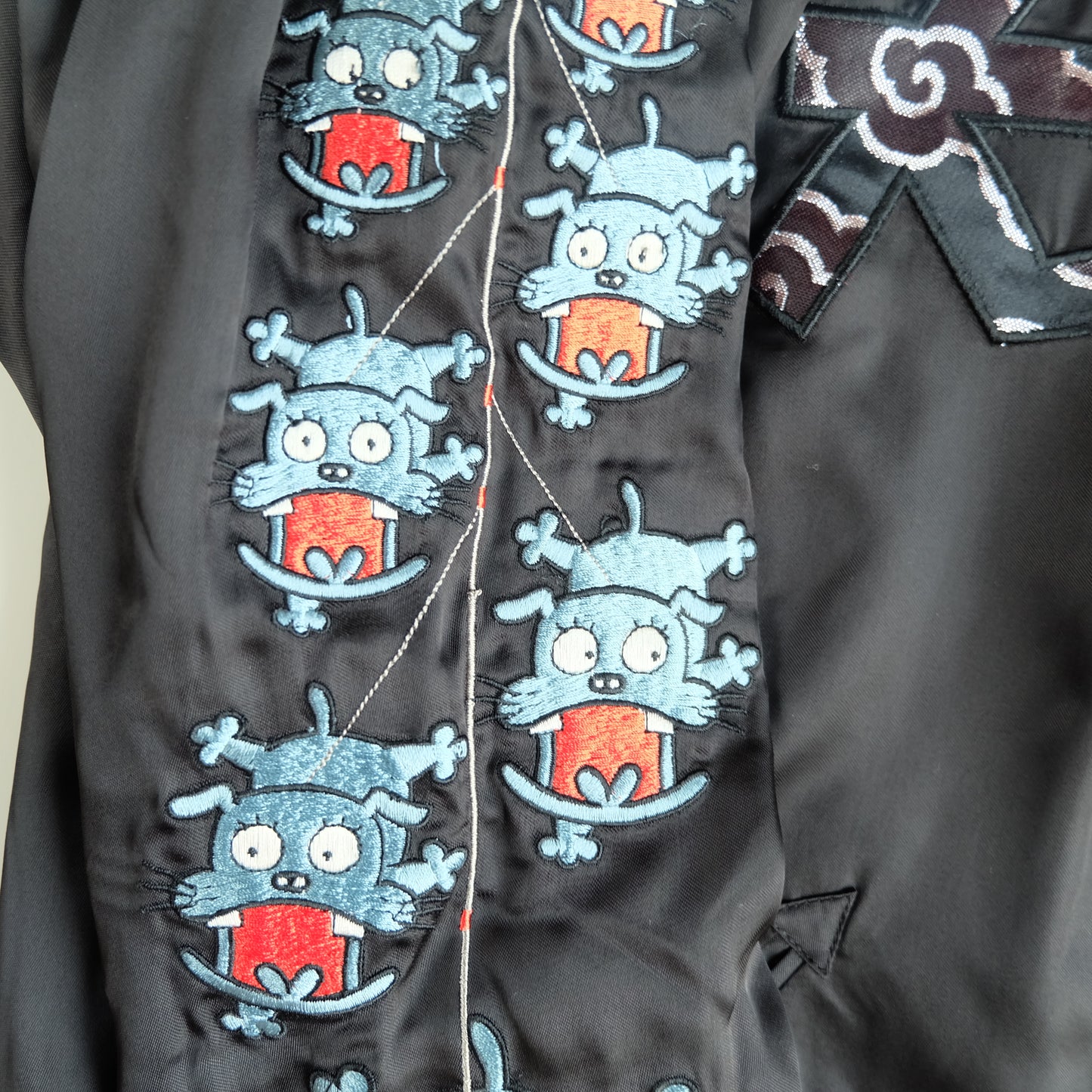 The Iconic Juvenile Delinquent x Tensai Bakabon Sukajan Jacket Reversible Korede Iinoda Embroidered Anime Souvenir Bomber Black Ivory