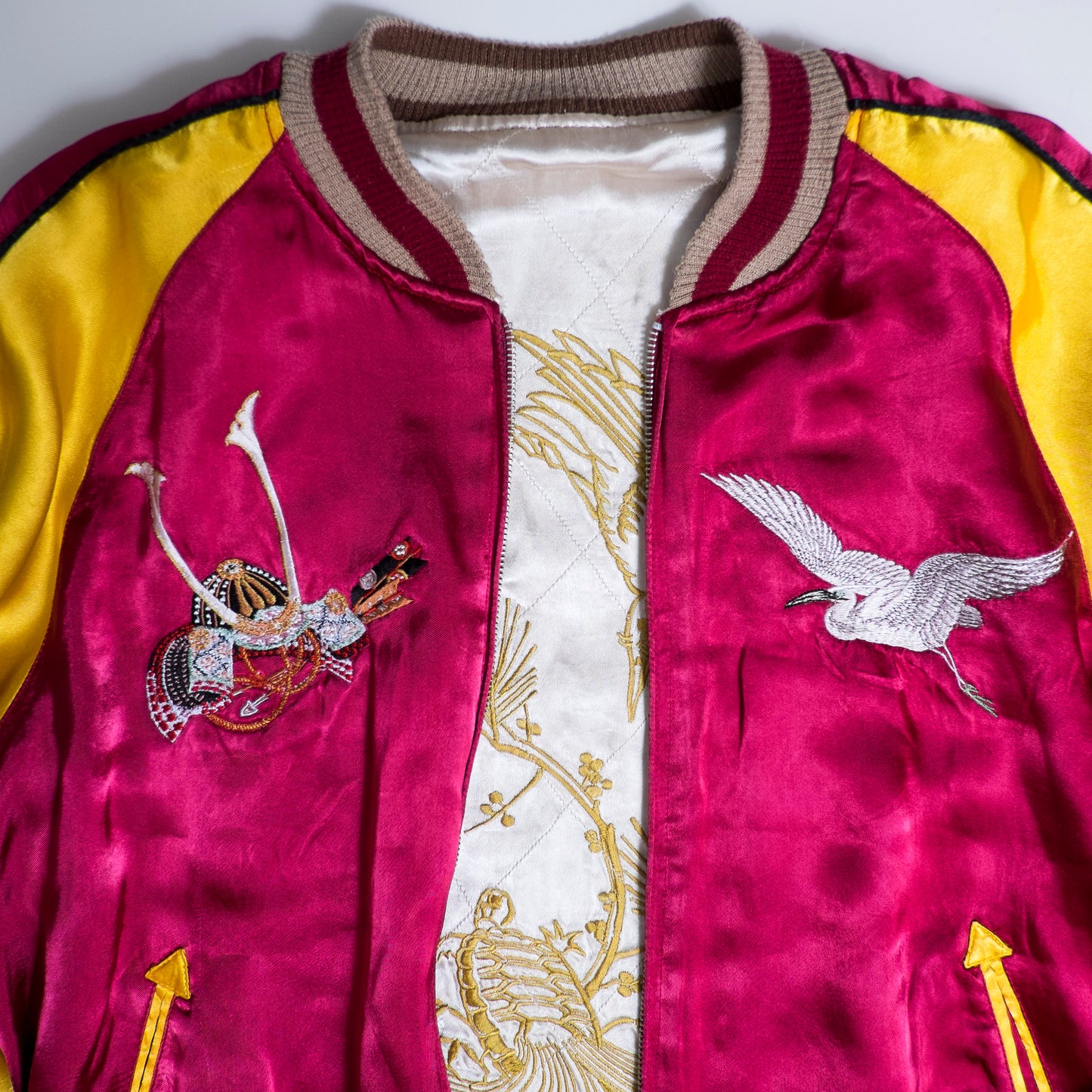 Red Yellow Vintage Japanese Japan Rising Koi Carp Fish Turtle Tattoo Art Design Embroidered Yokosuka Jumper Bomber Sukajan Souvenir Jacket