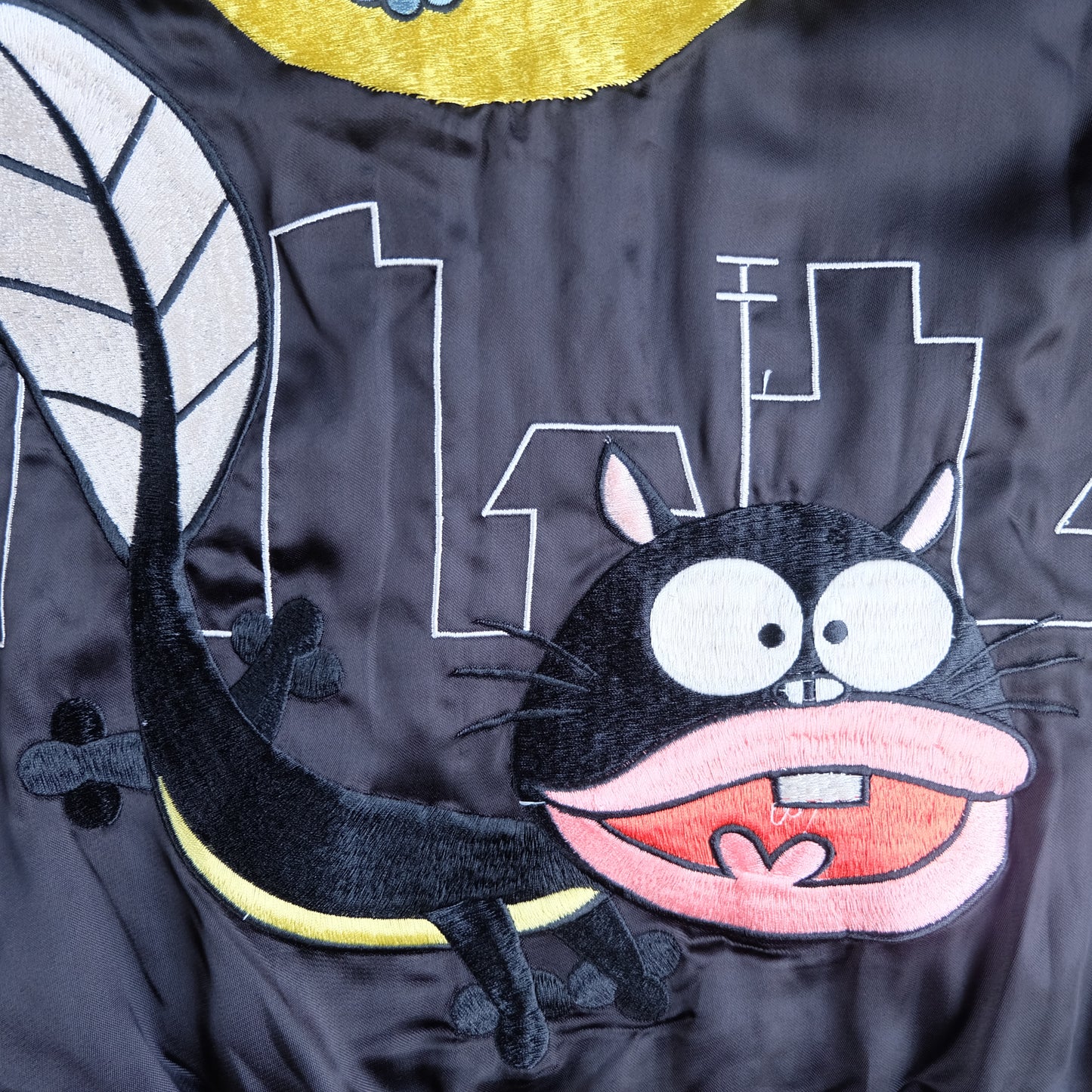 The Iconic Juvenile Delinquent x Tensai Bakabon Sukajan Jacket Reversible Korede Iinoda Embroidered Anime Souvenir Bomber Black Ivory