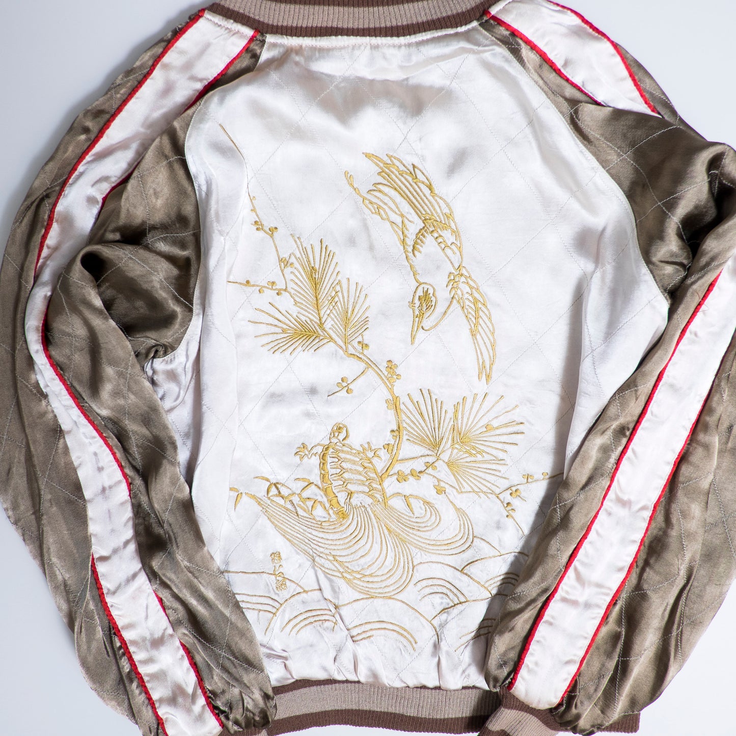 Red Yellow Vintage Japanese Japan Rising Koi Carp Fish Turtle Tattoo Art Design Embroidered Yokosuka Jumper Bomber Sukajan Souvenir Jacket