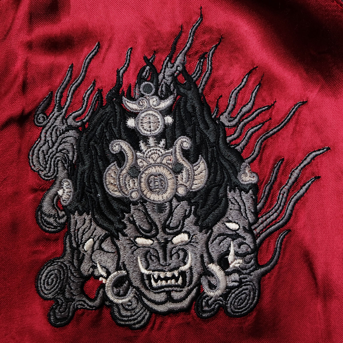 RYUOH Vintage Japanese Japan Fudo Myo Alcala Buddha Sword Katana Warrior Red Embroidered Yokosuka Jumper Bomber Sukajan Souvenir Jacket L