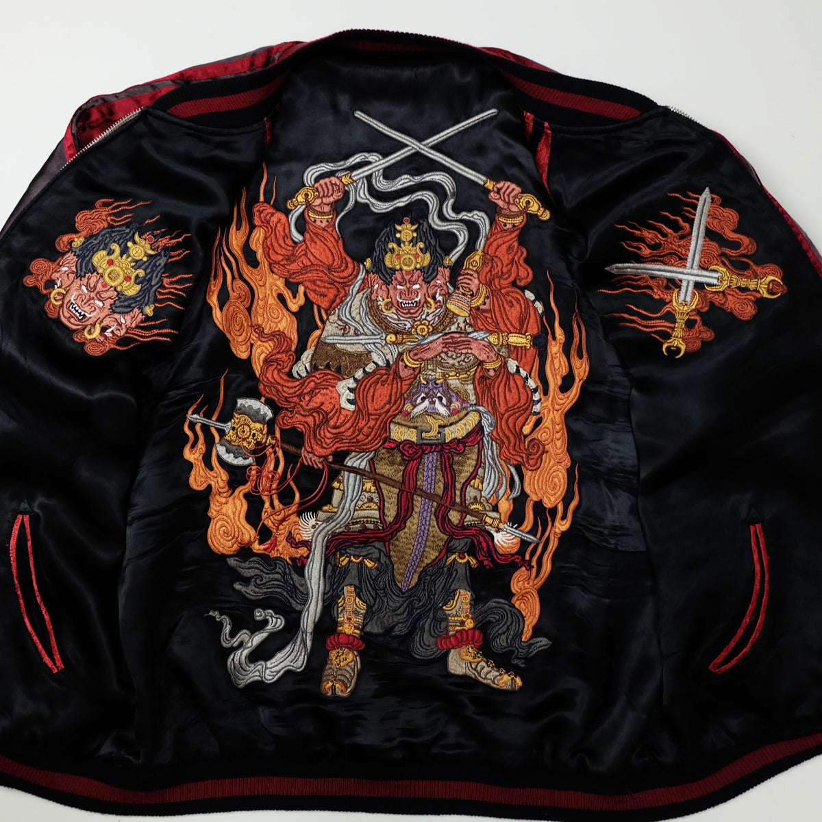 RYUOH Vintage Japanese Japan Fudo Myo Alcala Buddha Sword Katana Warrior Red Embroidered Yokosuka Jumper Bomber Sukajan Souvenir Jacket L