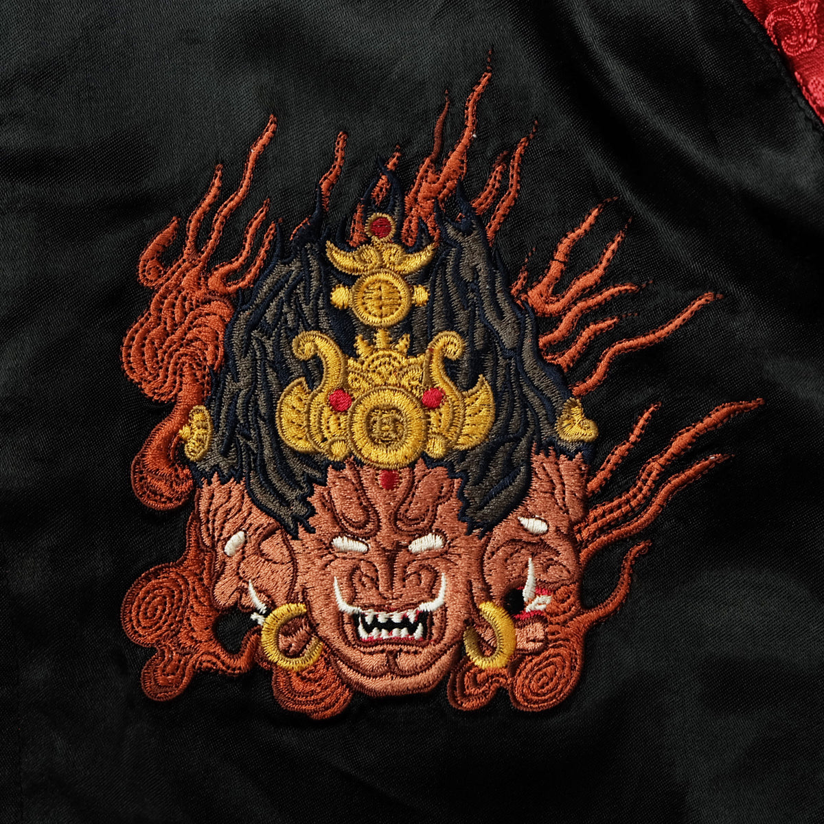 RYUOH Vintage Japanese Japan Fudo Myo Alcala Buddha Sword Katana Warrior Red Embroidered Yokosuka Jumper Bomber Sukajan Souvenir Jacket L