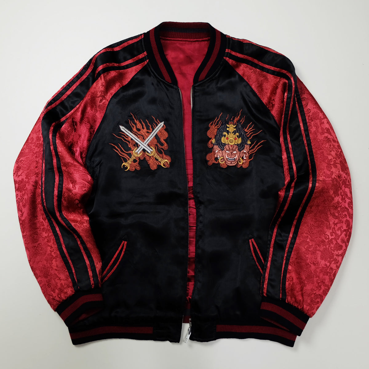 RYUOH Vintage Japanese Japan Fudo Myo Alcala Buddha Sword Katana Warrior Red Embroidered Yokosuka Jumper Bomber Sukajan Souvenir Jacket L