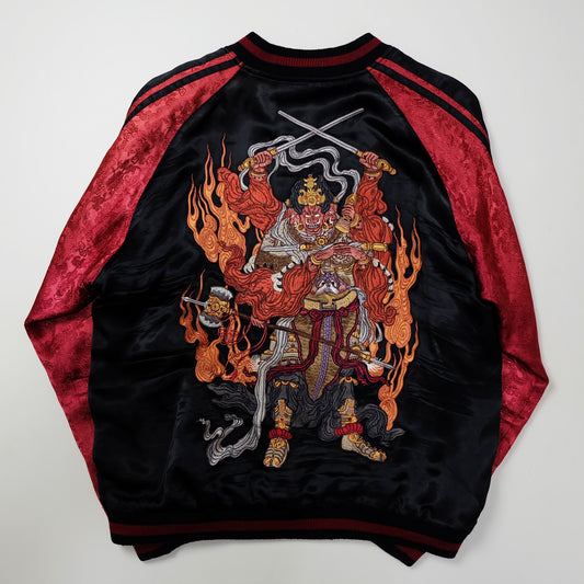 RYUOH Vintage Japanese Japan Fudo Myo Alcala Buddha Sword Katana Warrior Red Embroidered Yokosuka Jumper Bomber Sukajan Souvenir Jacket L