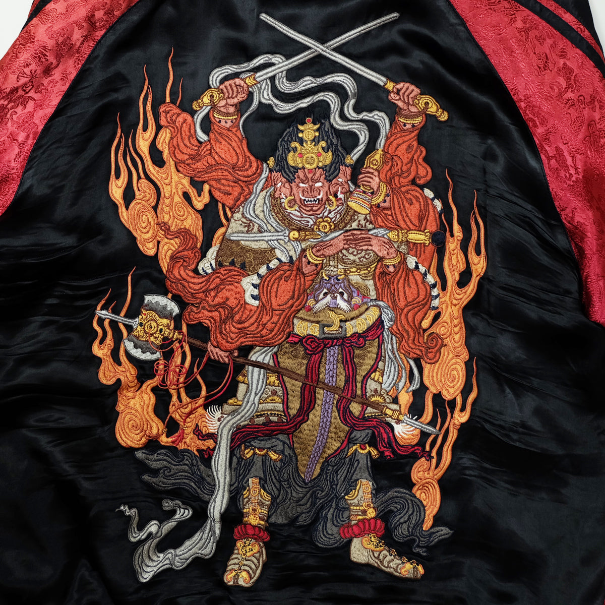 RYUOH Vintage Japanese Japan Fudo Myo Alcala Buddha Sword Katana Warrior Red Embroidered Yokosuka Jumper Bomber Sukajan Souvenir Jacket L