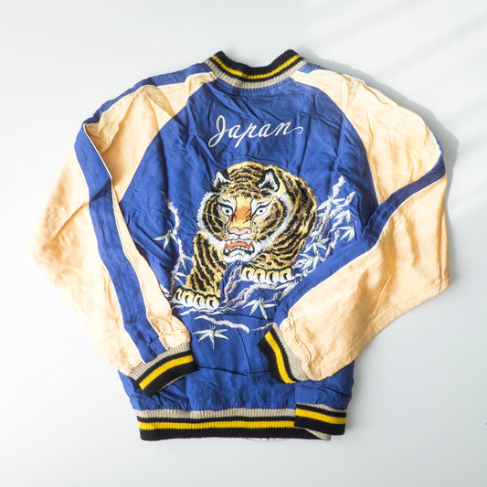 Tailor Toyo 1950s Vintage Reproduction Japan Sukajan Reversible Tiger Eagle Globe Souvenir Jacket Size S Embroidered Satin Bomber