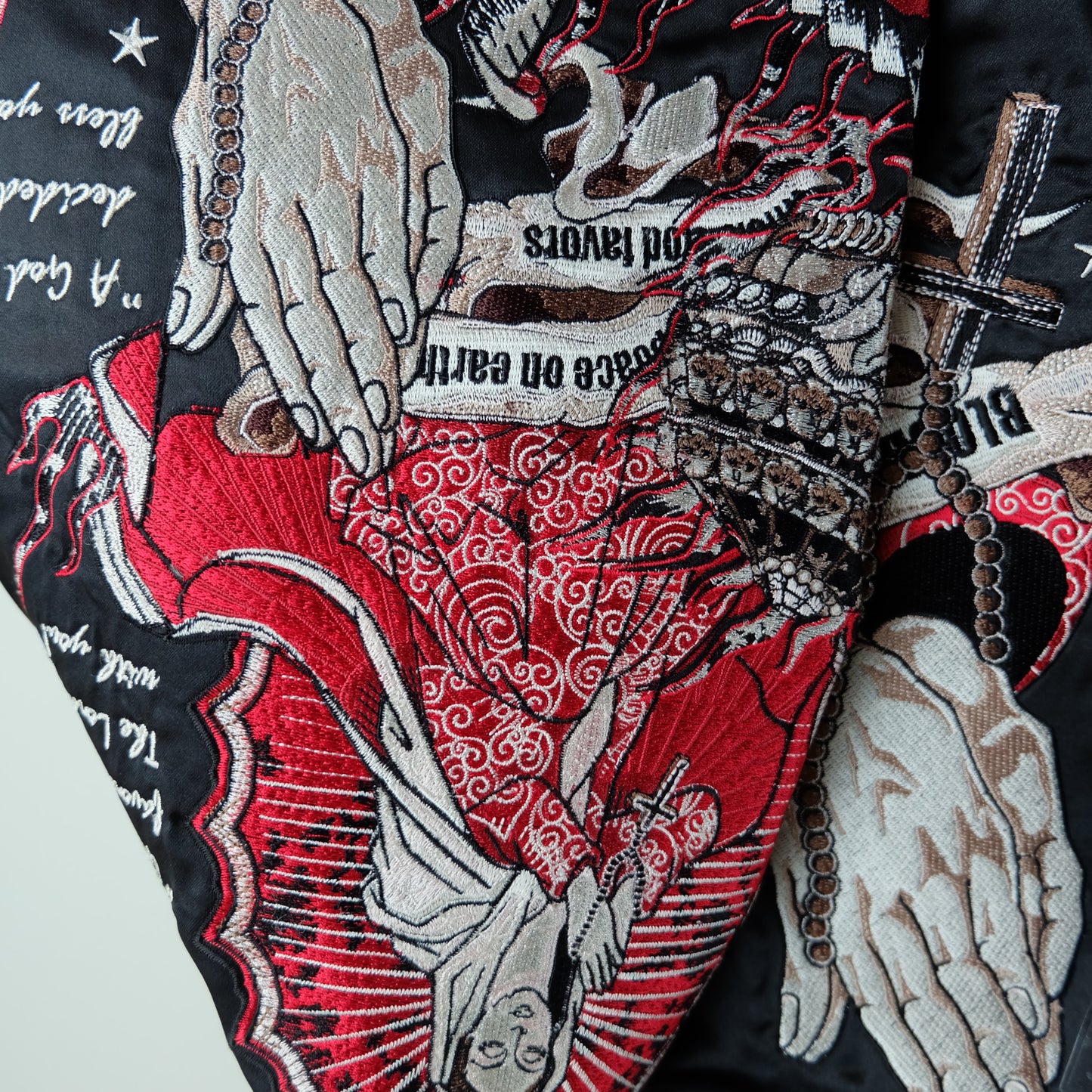 Vintage Tedman Ted Company Blood Message BLJK-020 Reversible Sukajan Virgin Mary Skull Tattoo Embroidered Japanese Amekaji Bomber Jacket