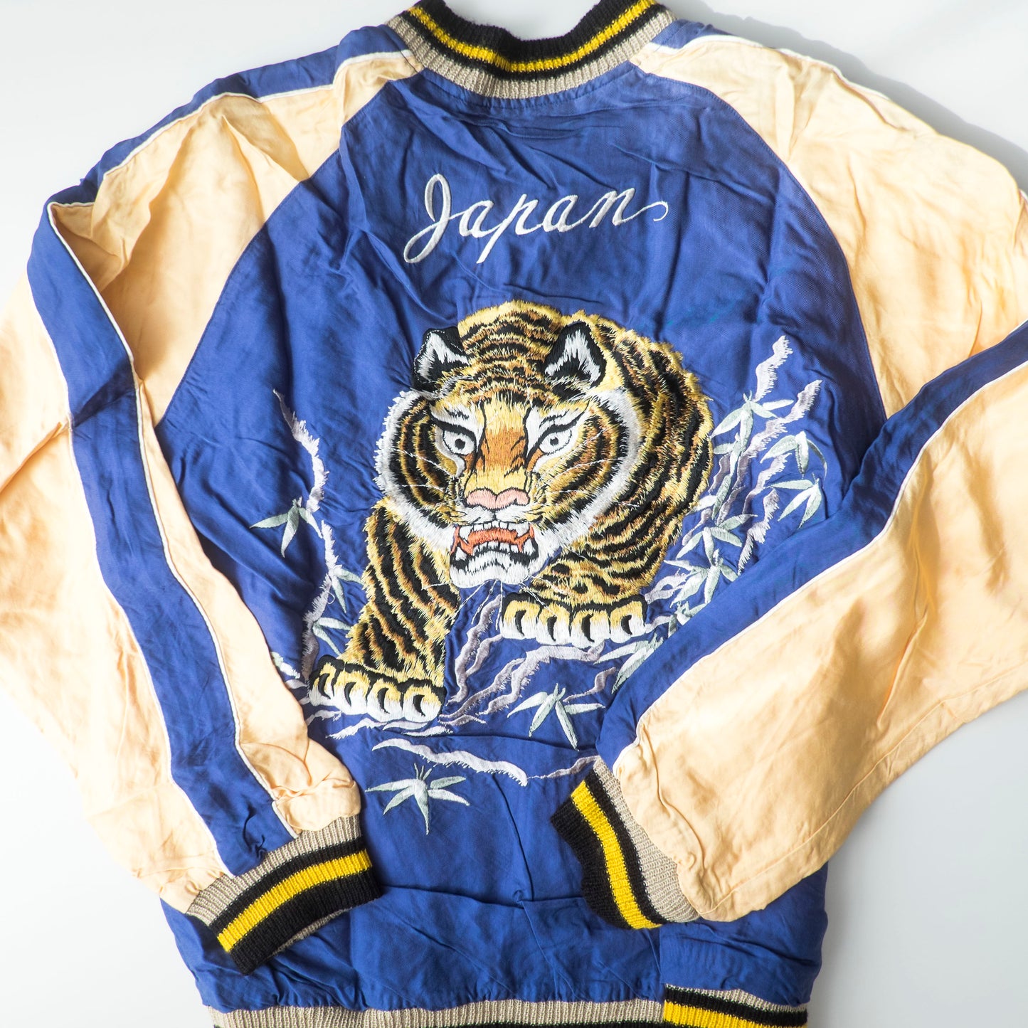 Tailor Toyo 1950s Vintage Reproduction Japan Sukajan Reversible Tiger Eagle Globe Souvenir Jacket Size S Embroidered Satin Bomber