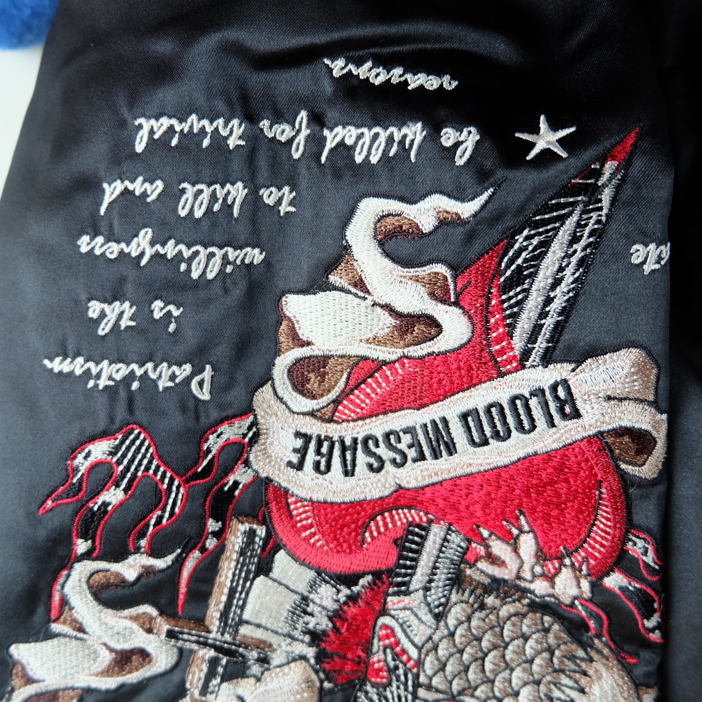 Vintage Tedman Ted Company Blood Message BLJK-020 Reversible Sukajan Virgin Mary Skull Tattoo Embroidered Japanese Amekaji Bomber Jacket