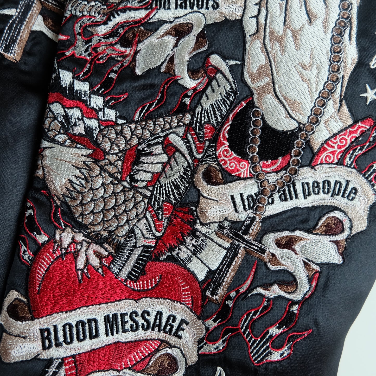 Vintage Tedman Ted Company Blood Message BLJK-020 Reversible Sukajan Virgin Mary Skull Tattoo Embroidered Japanese Amekaji Bomber Jacket