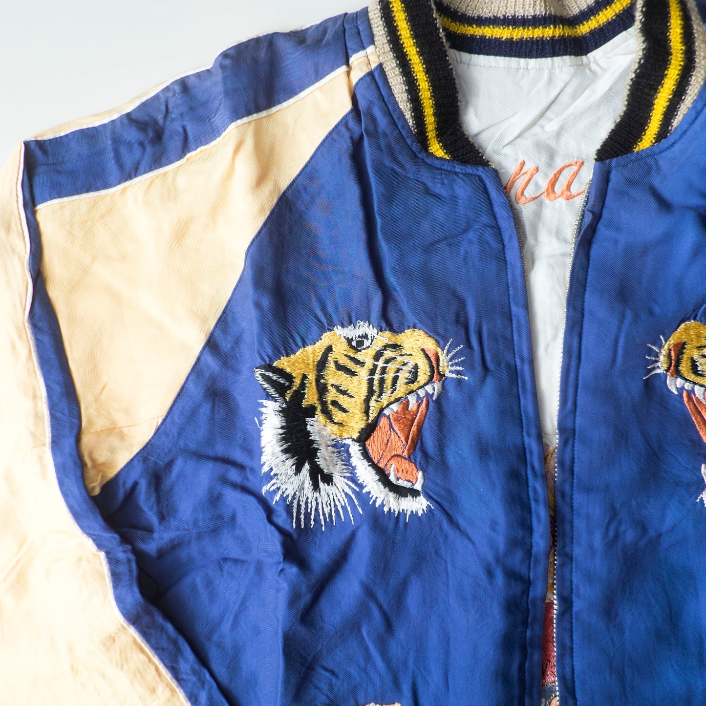 Tailor Toyo 1950s Vintage Reproduction Japan Sukajan Reversible Tiger Eagle Globe Souvenir Jacket Size S Embroidered Satin Bomber