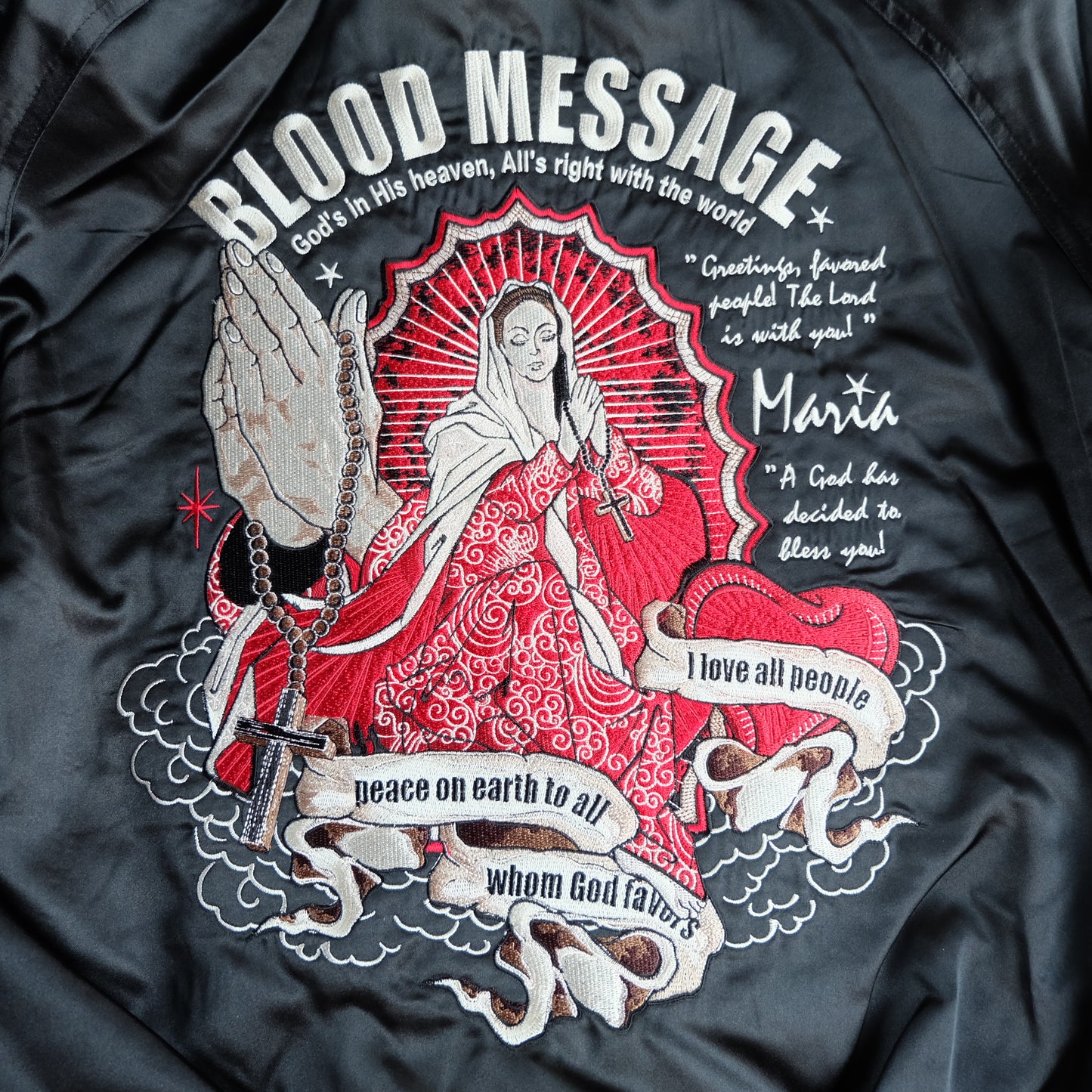 Vintage Tedman Ted Company Blood Message BLJK-020 Reversible Sukajan Virgin Mary Skull Tattoo Embroidered Japanese Amekaji Bomber Jacket