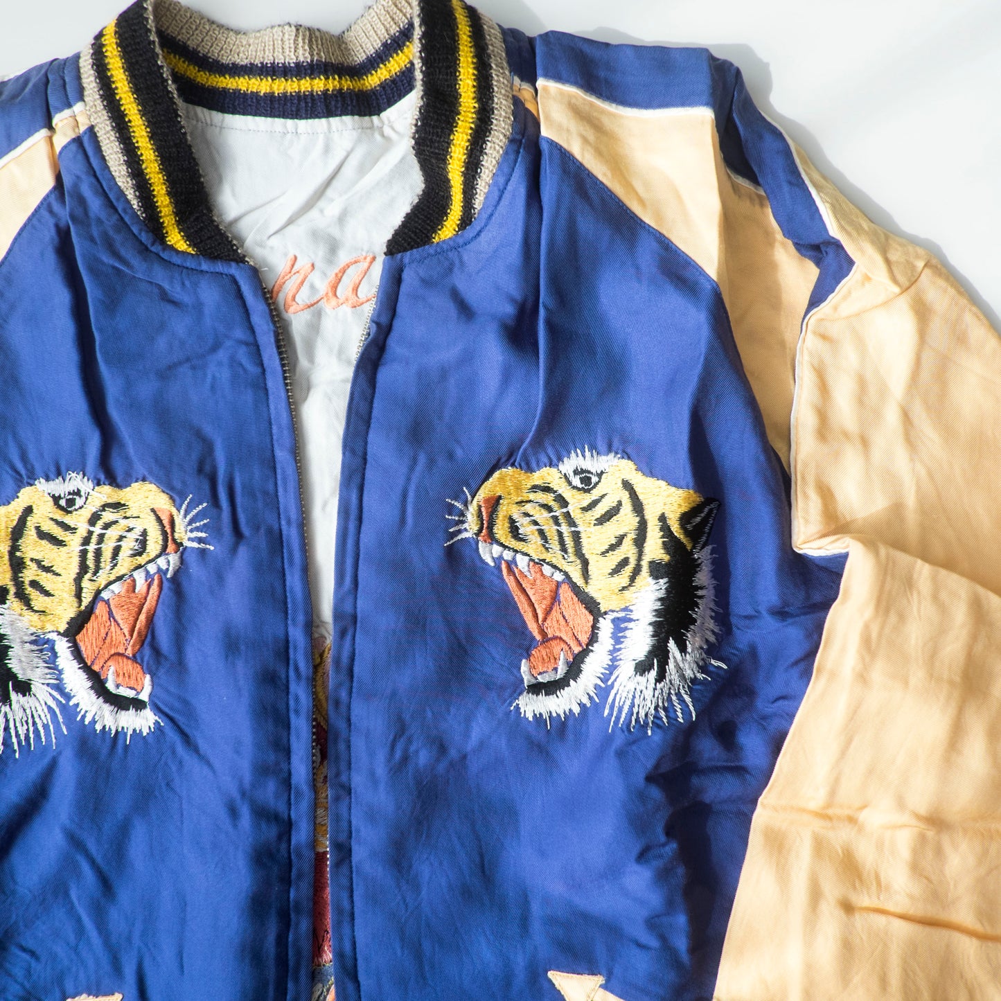 Tailor Toyo 1950s Vintage Reproduction Japan Sukajan Reversible Tiger Eagle Globe Souvenir Jacket Size S Embroidered Satin Bomber