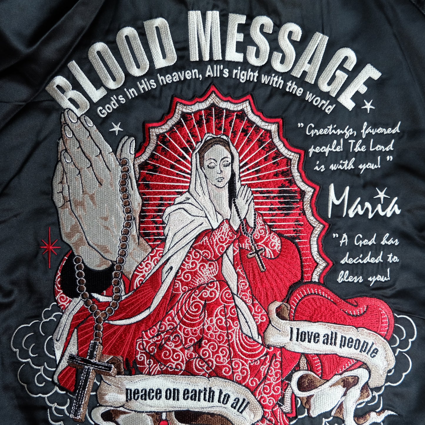 Vintage Tedman Ted Company Blood Message BLJK-020 Reversible Sukajan Virgin Mary Skull Tattoo Embroidered Japanese Amekaji Bomber Jacket