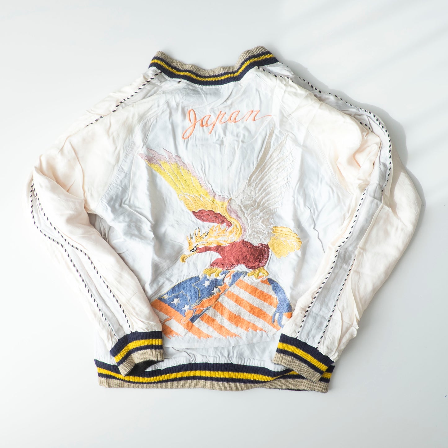 Tailor Toyo 1950s Vintage Reproduction Japan Sukajan Reversible Tiger Eagle Globe Souvenir Jacket Size S Embroidered Satin Bomber