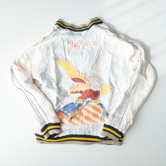 Tailor Toyo 1950s Vintage Reproduction Japan Sukajan Reversible Tiger Eagle Globe Souvenir Jacket Size S Embroidered Satin Bomber