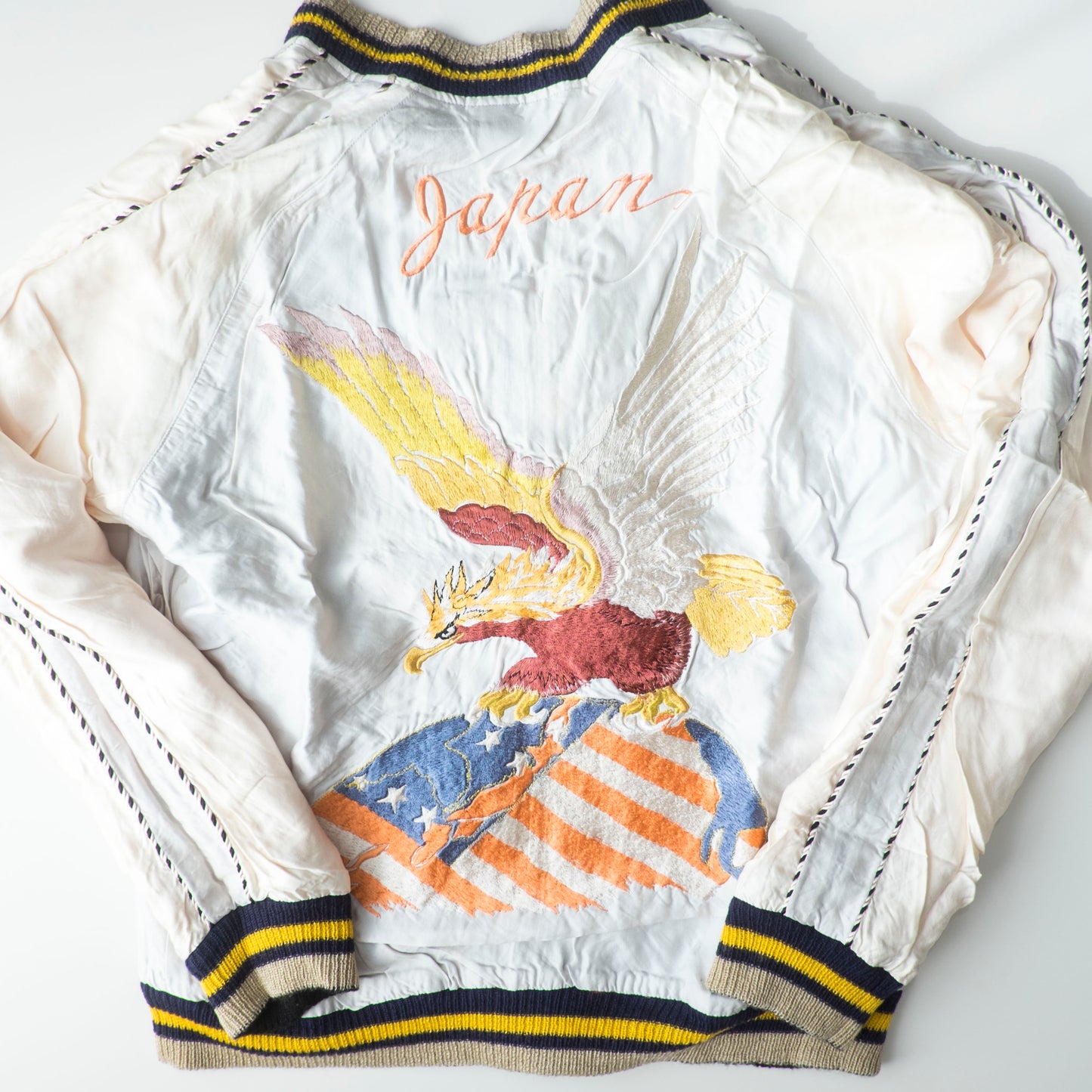 Tailor Toyo 1950s Vintage Reproduction Japan Sukajan Reversible Tiger Eagle Globe Souvenir Jacket Size S Embroidered Satin Bomber