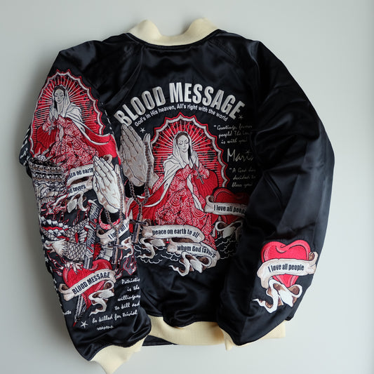 Vintage Tedman Ted Company Blood Message BLJK-020 Reversible Sukajan Virgin Mary Skull Tattoo Embroidered Japanese Amekaji Bomber Jacket