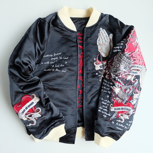 Vintage Tedman Ted Company Blood Message BLJK-020 Reversible Sukajan Virgin Mary Skull Tattoo Embroidered Japanese Amekaji Bomber Jacket