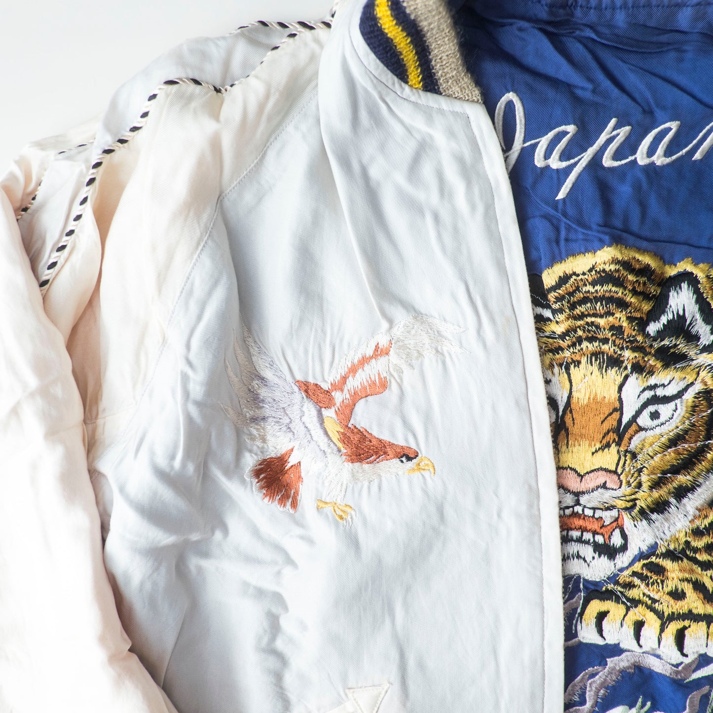 Tailor Toyo 1950s Vintage Reproduction Japan Sukajan Reversible Tiger Eagle Globe Souvenir Jacket Size S Embroidered Satin Bomber